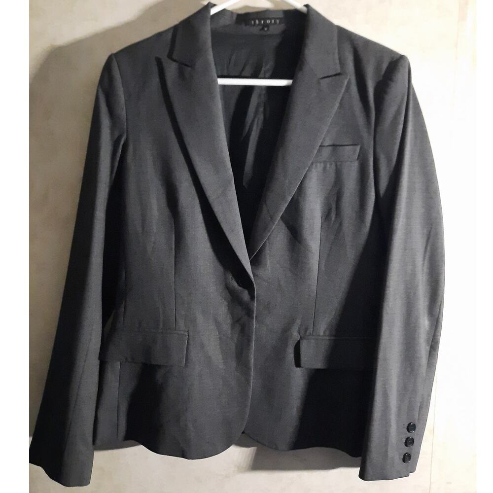 Theory Vintage Y2K Wool Blend Blazer Womens 10 Gray Tailored Made USA Career